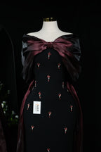 Dark Red–Bow tail Evening Dress