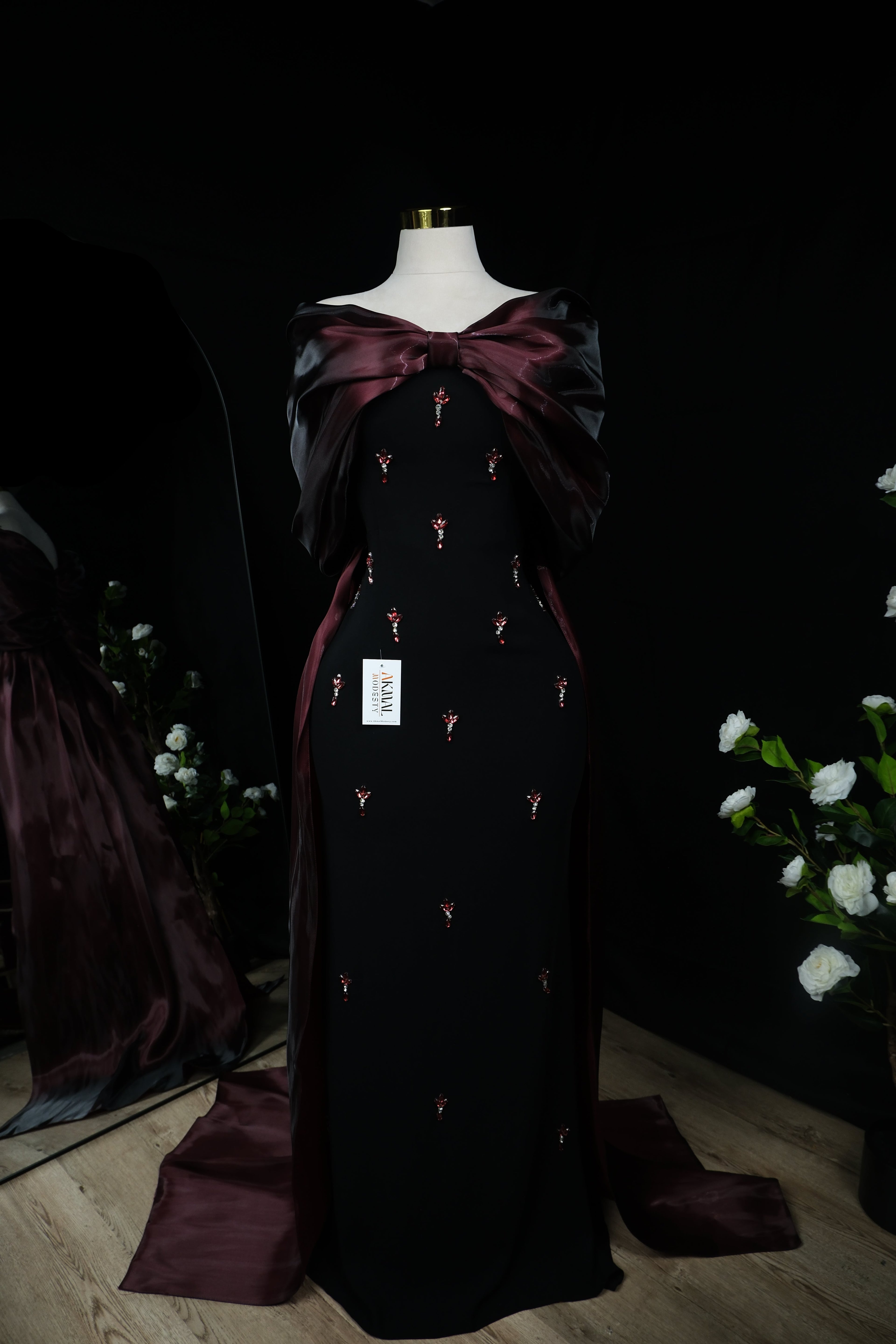 Dark Red–Bow tail Evening Dress